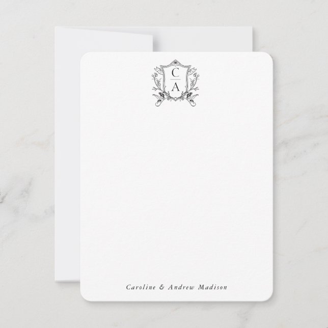 Elegante 2 Monogramm Wappen Chic Couple Stationery Mitteilungskarte (Vorderseite)