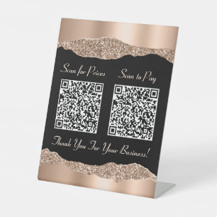 Elegante 2 QR Codes Rose Gold Glitzer Black Sockelschild
