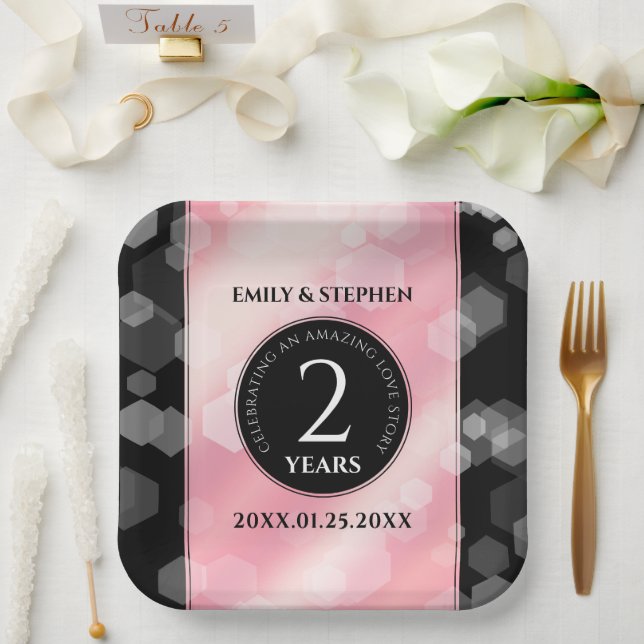 Elegante 2. Rose Quartz Hochzeitstag Pappteller (Hochzeit)