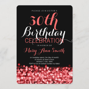 Elegante 30. Geburtstags-Party-Glitzern rot Einladung