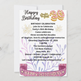 Elegante 30. Geburtstagseinladung – Chic Floral Bi Einladung