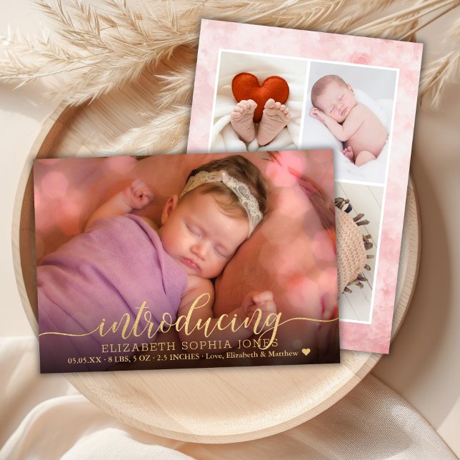Elegante 3 Foto Collage Birth Announcement Card Ankündigung (Von Creator hochgeladen)