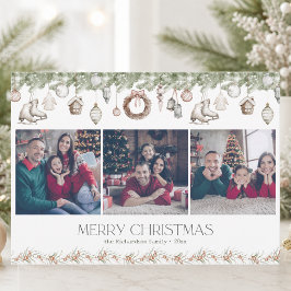 Elegante 3-Foto-Watercolor-Weihnachtskarte Feiertagskarte