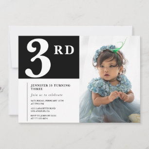 Elegante 3. Geburtstagseinladung Black Chic Foto Einladung