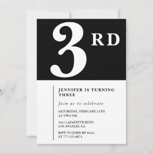 Elegante 3. Geburtstagseinladung Black Chic Girl Einladung