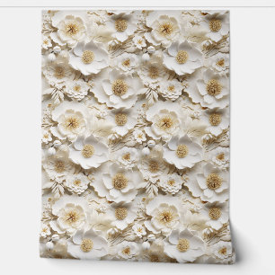 Elegante 3d-Blume aus Weiß und Gold blühen Tapete