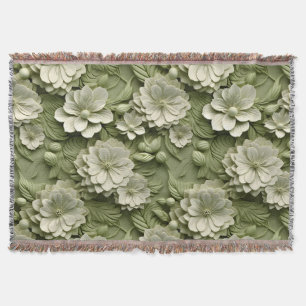 Elegante 3D Flora Relief Olive Green Decke