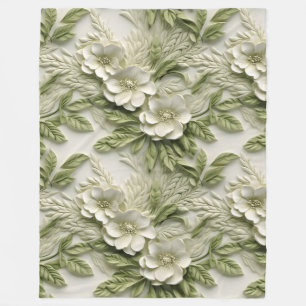 Elegante 3D Flora Relief Olive & Ivory Fleecedecke
