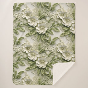 Elegante 3D Flora Relief Olive & Ivory Sherpadecke