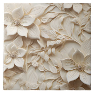 Elegante 3D Floral Relief Fliese