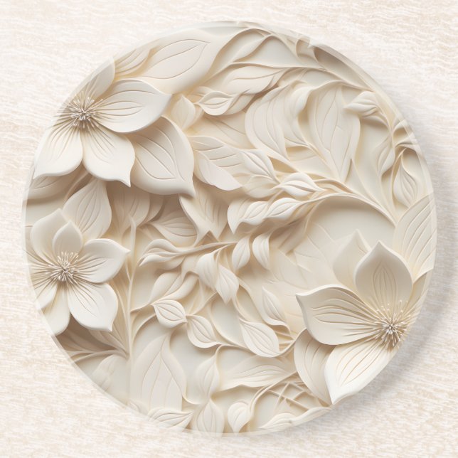 Elegante 3D Floral Relief Getränkeuntersetzer (Vorne)