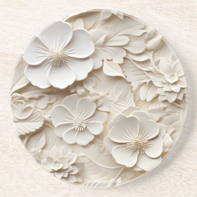Elegante 3D Floral Relief Getränkeuntersetzer (Vorne)