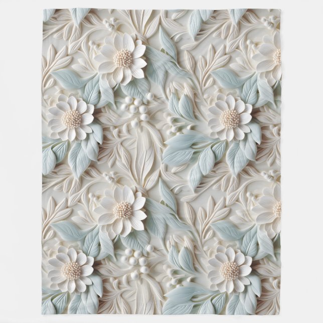 Elegante 3D Floral Relief Pastel Fleecedecke (Vorderseite)