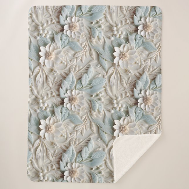 Elegante 3D Floral Relief Pastel Sherpadecke (Vorderseite)