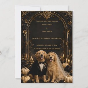 Elegante 3D Gold Golden Retriever Halloween-Hochze Einladung