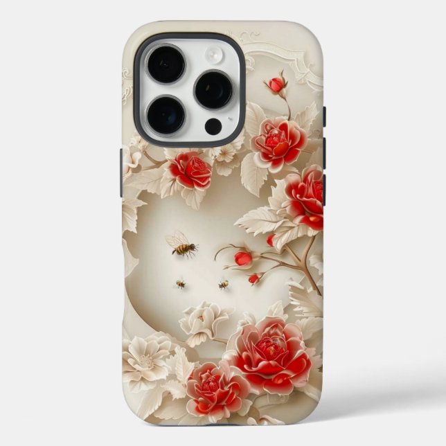 Elegante 3D-Rose, Bienen und botanische Schönheit Case-Mate iPhone Hülle (Rückseite)