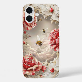 Elegante 3D-Rose, Bienen und botanische Schönheit iPhone 16 Plus Hülle