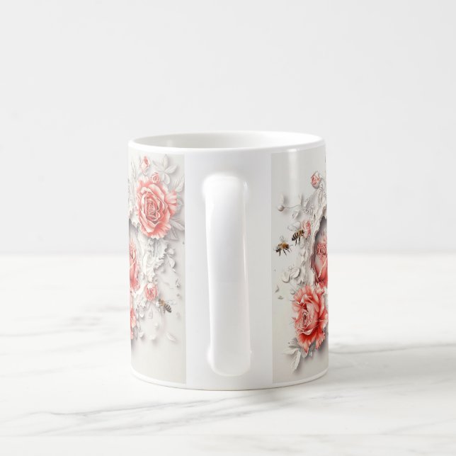 Elegante 3D-Rose, Bienen und botanische Schönheit Kaffeetasse (Henkel)