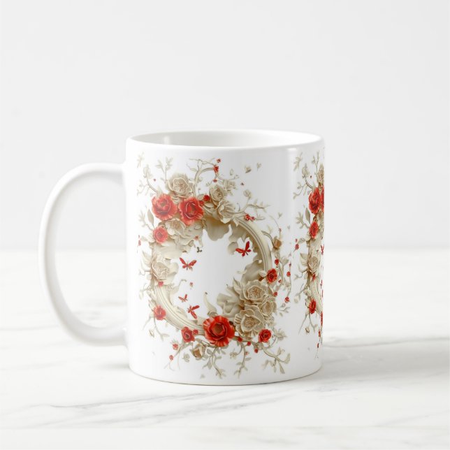 Elegante 3D-Rose, Bienen und botanische Schönheit Kaffeetasse (Links)