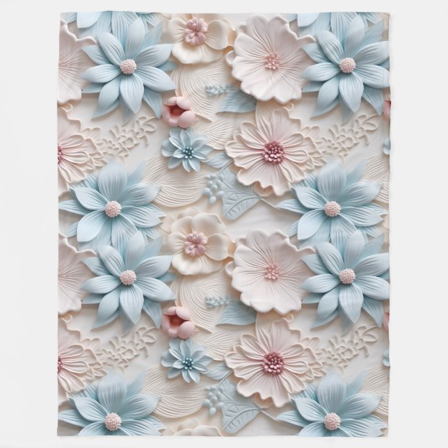 Elegante, 3D-Stilftige Flora Relief Pastel Fleecedecke (Vorderseite)