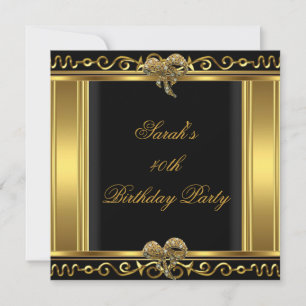 Elegante 40. Geburtstag Gold Schwarz Juwel Bogen Einladung