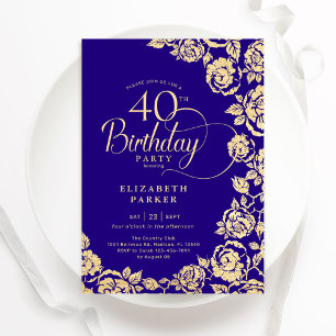 Elegante 40. Geburtstag Lila Gold-Rose Einladung