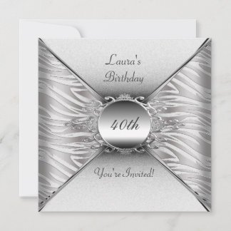 Elegante 40. Geburtstagsfeier weiß silber Einladung