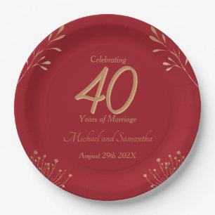 Elegante 40. Rubinhochzeitsfeier Pappteller