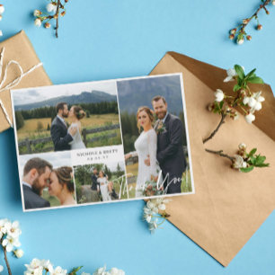 Elegante 4-Foto-Collage Hochzeits-Dankeschön Dankeskarte