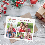 Elegante 4 Fotos Mit Monogramm Feiertagskarte<br><div class="desc">Elegant 4 Foto Frohe Weihnachtsgrüße Karte mit Aquarell Wappen mit Monogramm.</div>