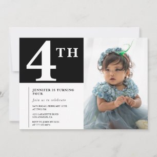 Elegante 4. Geburtstagseinladung Black Chic Foto Einladung