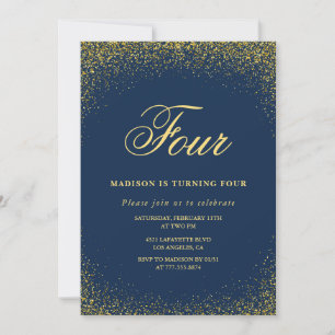Elegante 4. Geburtstagseinladung Gold Navy Glam Einladung