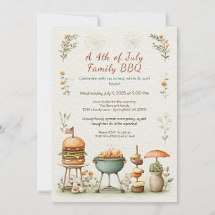 Elegante 4.-Juli-BBQ-Einladung – Weiche Linienkuns Einladung