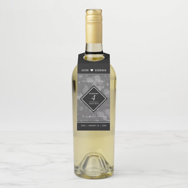 Elegante 4. Linen Hochzeitsfeier Flaschenanhänger (Auf Flasche)