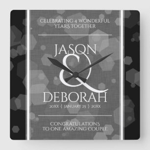 Elegante 4. Linen Hochzeitsfeier Quadratische Wanduhr