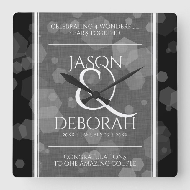 Elegante 4. Linen Hochzeitsfeier Quadratische Wanduhr (Vorderseite)