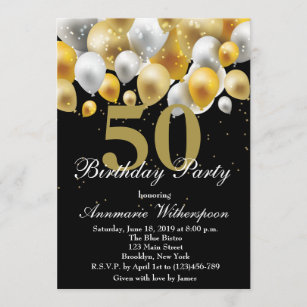 Elegante 50. Geburtstags-Einladungs-Goldballone Einladung
