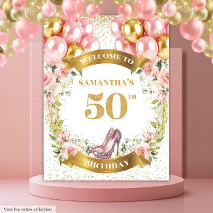 Elegante 50. Geburtstags Gold Glitter Rosa High He Wandteppich