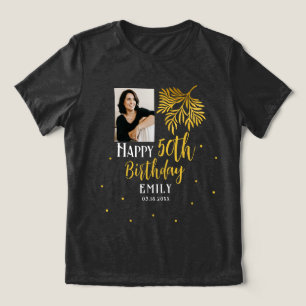 Elegante 50. Geburtstags-Gold-Laub-Foto-Party Tri-Blend Shirt
