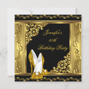 Elegante 50. Geburtstags Gold-Schwarz Goldene Hoch Einladung