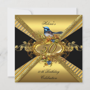 Elegante 50. Geburtstagsfeier BlueBird Gold Schwar Einladung