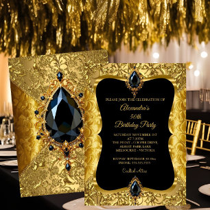 Elegante 50. Geburtstagsfeier Gold Blumen Gold Sch Einladung