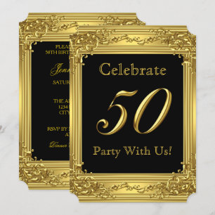 Elegante 50. Geburtstagsfeier Gold Golden 50 Schwa Einladung