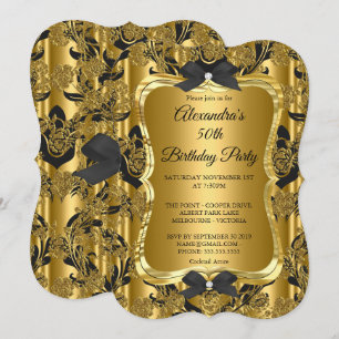 Elegante 50. Geburtstagsfeier Gold Golden Schwarz Einladung