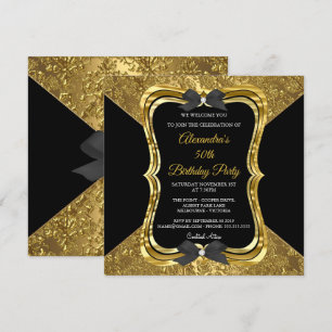 Elegante 50. Geburtstagsfeier Gold Golden Schwarz Einladung