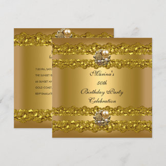 Elegante 50. Geburtstagsfeier Gold-Perlen-Schmuck Einladung