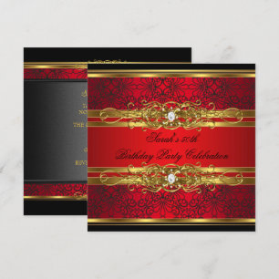 Elegante 50. Geburtstagsfeier Rot Schwarz Gold 2 Einladung