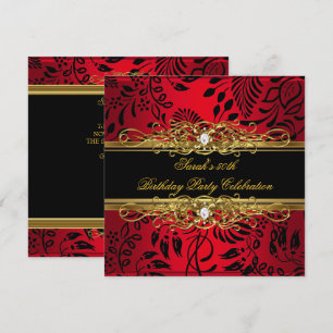 Elegante 50. Geburtstagsfeier Rot Schwarz Gold Dam Einladung