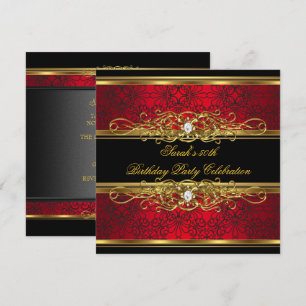 Elegante 50. Geburtstagsfeier Rot Schwarz Gold Dam Einladung