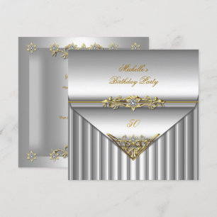 Elegante 50. Geburtstagsfeier Silber Gold Diamant Einladung